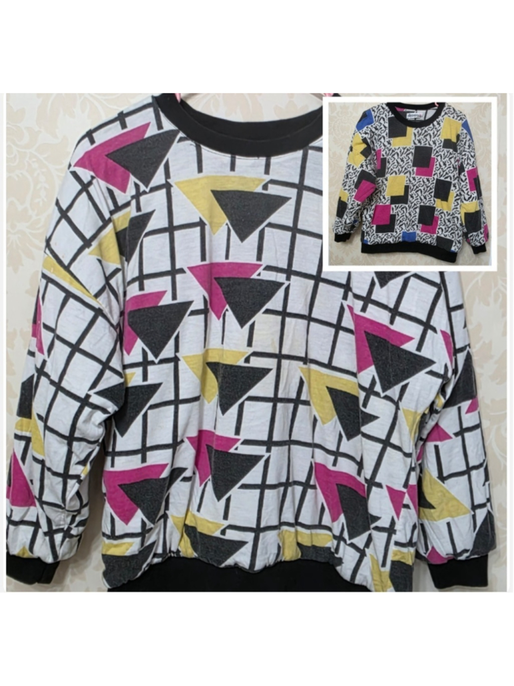 Vintage 80s Dashers Graphic Sweatshirt Geometric Reversible Pullover
